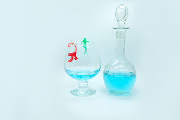 blue alcoholic drink in a decanter. Cocktail with blue gin , tonic