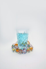 blue alcoholic drink in a decanter. Cocktail with blue gin , tonic
