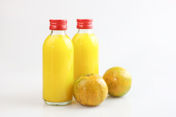 Orange Juice in a Bottle Isolated on White. The concept of beverages, health food and diet.