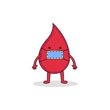 Cute Red Blood Cartoon Character Wearing Mask