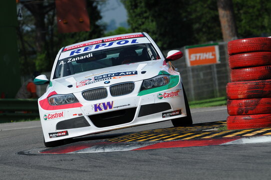 Imola Circuit, Italy - September, 2009: BMW 320si Of BMW Italia Team, Driven By Alex Zanardi During World Touring Car Championship At Imola Circuit.