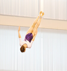 Girls train in trampoline jumping