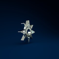 Silver Wind rose icon isolated on blue background. Compass icon for travel. Navigation design. Minimalism concept. 3d illustration 3D render.