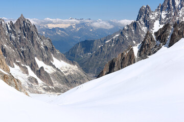 Fototapeta na wymiar Landscape from the mountain Mont Blanc, White Mount, over the Alps, from Italy