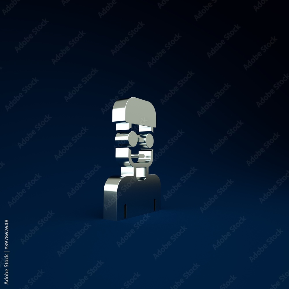 Poster silver nerd geek icon isolated on blue background. minimalism concept. 3d illustration 3d render.
