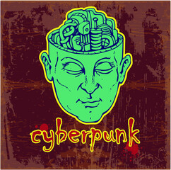 
Vector image of a cyborg head pattern with the inscription Cyberpunk in style on the image of clothes Message as wallpaper or wrapping paper