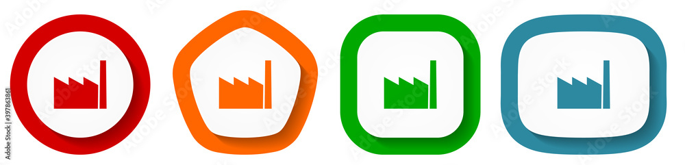 Fototapete Factory vector icon set, flat design vector illustration in 4 colors options for webdesign and mobile applications