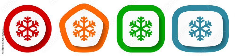Poster snow vector icon set, flat design vector illustration in 4 colors options for webdesign and mobile a