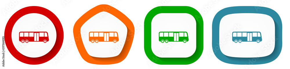Poster Bus vector icon set, flat design vector illustration in 4 colors options for webdesign and mobile applications