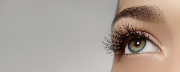 Beautiful female eye with extreme long eyelashes, black liner makeup. Perfect make-up, long lashes....