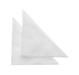 Folded clean paper tissues on white background, top view