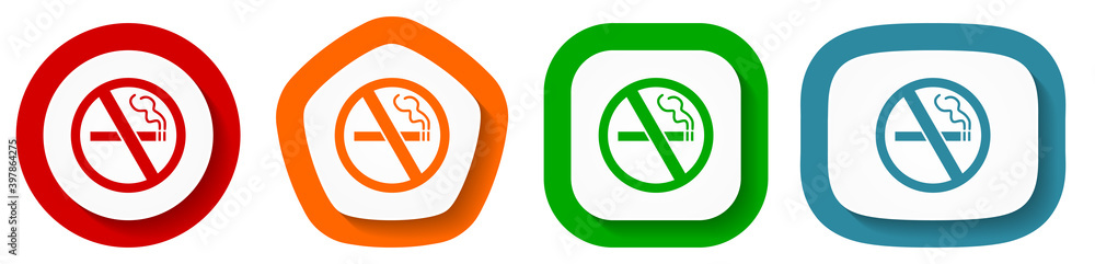 Poster No smoking vector icon set, flat design vector illustration in 4 colors options for webdesign and mobile applications