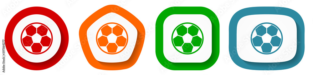Leinwandbilder soccer vector icon set, flat design vector illustration in 4 colors options for webdesign and mobile