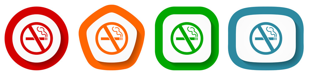 No smoking vector icon set, flat design vector illustration in 4 colors options for webdesign and mobile applications