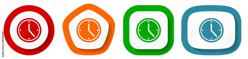 Fototapete Time vector icon set, flat design vector illustration in 4 colors options for webdesign and mobile applications