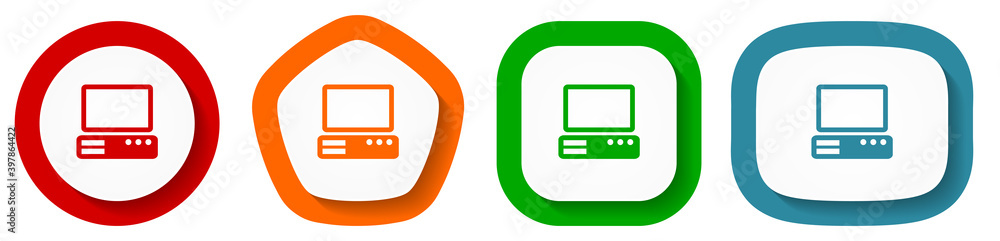 Aufkleber Computer vector icon set, flat design vector illustration in 4 colors options for webdesign and mobile applications