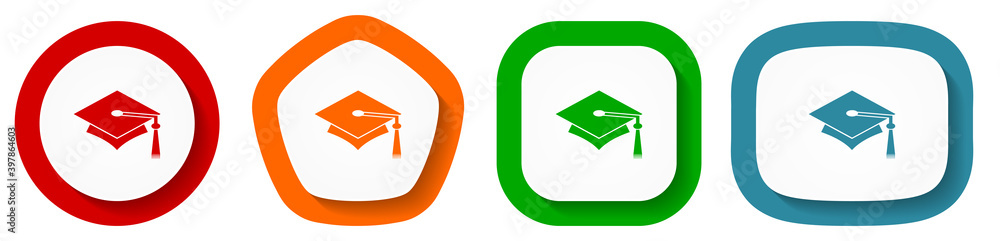 Poster Education vector icon set, flat design vector illustration in 4 colors options for webdesign and mobile applications