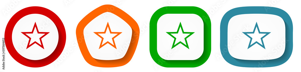 Aufkleber Star vector icon set, flat design vector illustration in 4 colors options for webdesign and mobile applications
