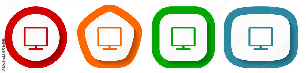 Poster tv, television vector icon set, flat design vector illustration in 4 colors options for webdesign an