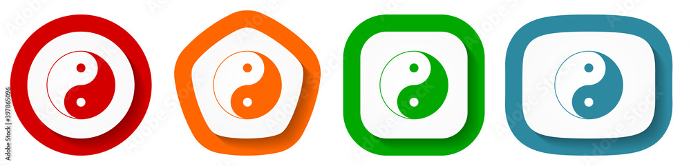 Fototapete ying yang vector icon set, flat design vector illustration in 4 colors options for webdesign and mob