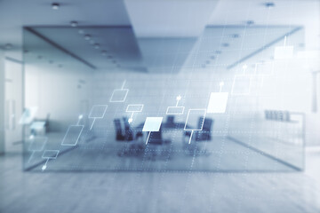 Double exposure of abstract creative financial chart hologram on modern corporate office...