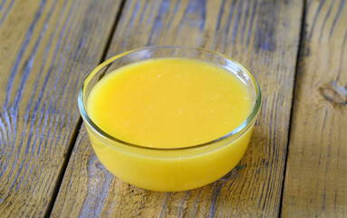 Glass bowl of lemon curd