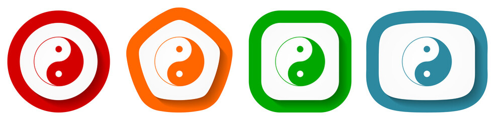Ying yang vector icon set, flat design vector illustration in 4 colors options for webdesign and mobile applications