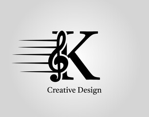 Key Note K Letter Logo Vector. Music Note On Initial K Design.