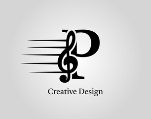 Key Note P Letter Logo Vector. Music Note On Initial P Design. - obrazy, fototapety, plakaty