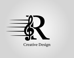 Key Note R Letter Logo Vector. Music Note On Initial R Design.