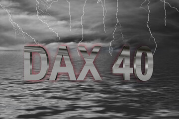 Börse Ozean Gewitter mit Blitzen und Schriftzug DAX 40 in Chrom