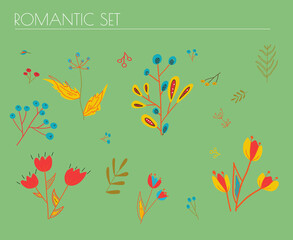 Set of Colorful Flowers in Comic Style