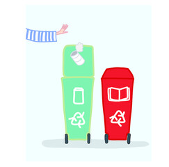 A person putting  trash in the container. Recycling vector