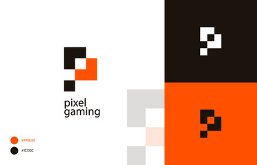 Obraz premium Modern Pixelated gaming Logo Template Vector, Pixel letter P in tetris style