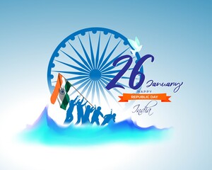 Vector Happy Republic day banner, 26 january, national holiday of India, soldiers with flag, template for website and social media.
