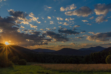 Sunset near Krzywe village in summer color morning