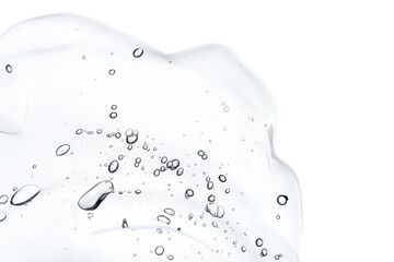 Transparent hyaluronic acid gel texture isolated on a white background.