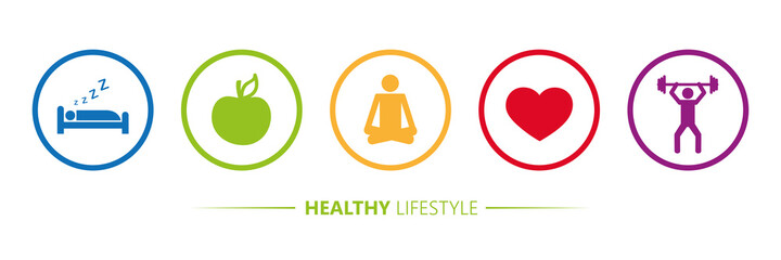 healthy lifestyle icons sleep apple yoga heart sport vector illustration EPS10
