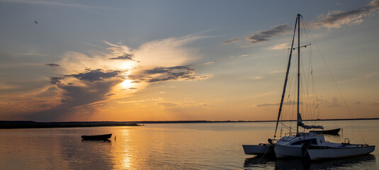 Fishing Boat at The Lake on Sunset