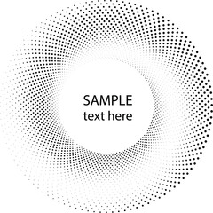 Black tiny halftone dots in round form. Vector illustration. Design element for logo, sign, symbol, web pages, prints, posters, template, monochrome pattern and abstract background
