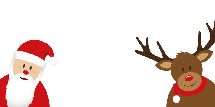 cute santa claus and deer christmas banner vector illustration EPS10