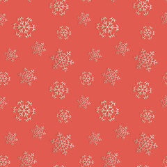Seamless pattern with snowflakes on red background, 3d rendering