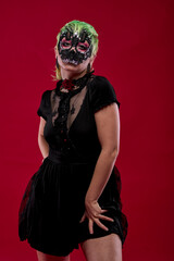 Woman dressed in gothic clothes, scary halloween