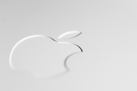 ZAGREB, CROATIA - February 13, 2015: White Apple logo on plastic background