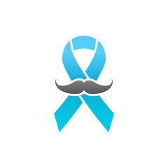 Prostate Cancer Awareness Ribbon with Mustache. Blue men health sign. Vector November holiday concept.