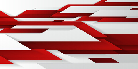 
Red and grey papercut geometry banner design. Abstract tech background with 3d paper stripes layers. Vector illustration 