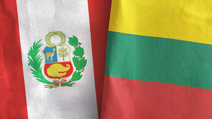 Lithuania and Peru two flags textile cloth 3D rendering