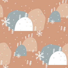 Seamless Christmas pattern with abstract winter landscape