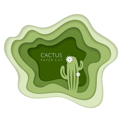 Green paper cut background with cactus © Arriane