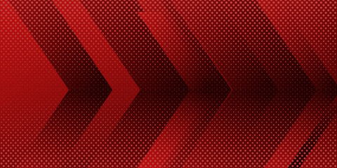 Red abstract arrow background with halftone and shiny red light. Vector illustration design for business corporate presentation, banner, cover, web, flyer, card, poster, game, texture, slide, magazine